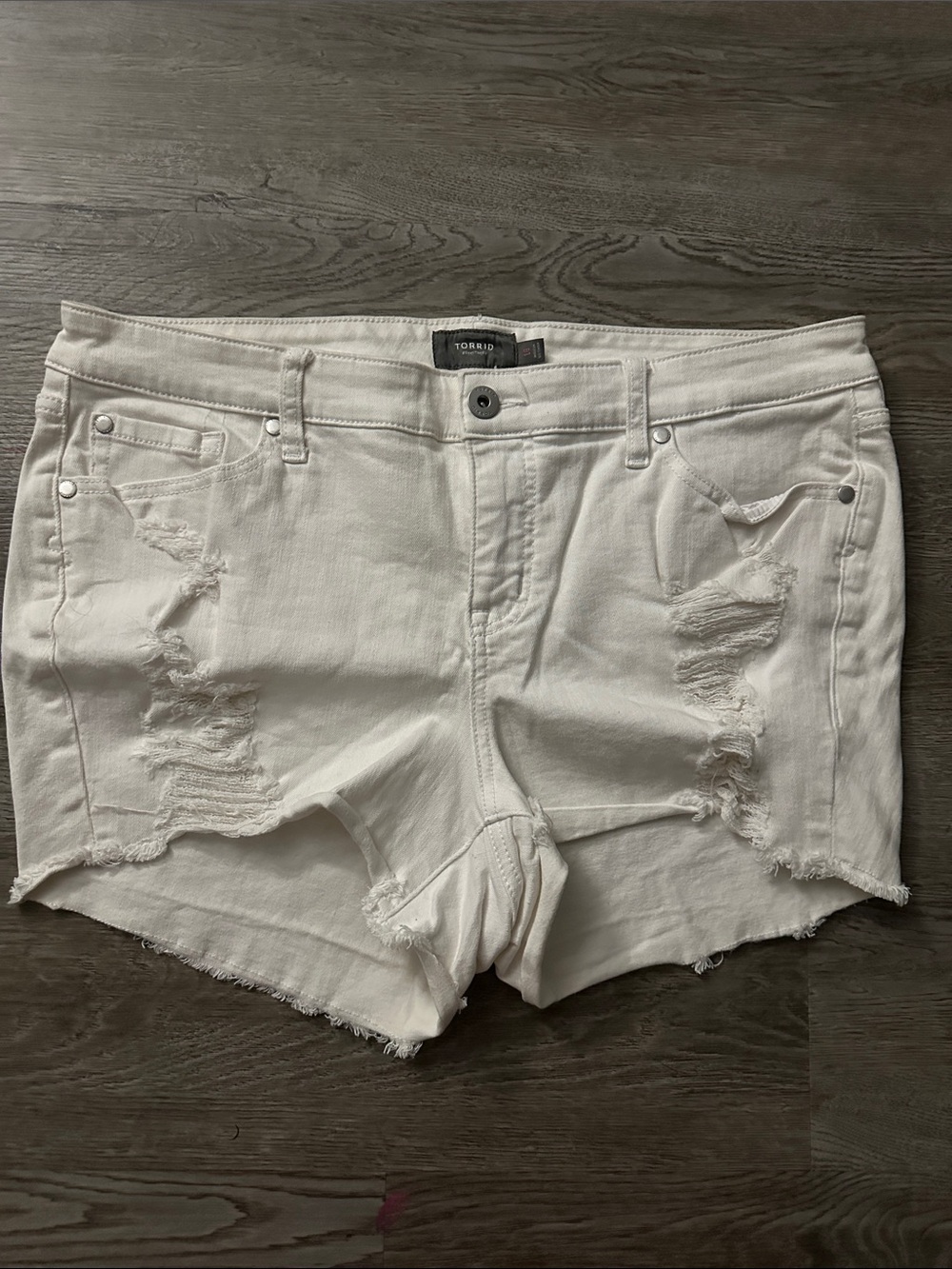 torrid White Distressed Denim Cutoff Shorts